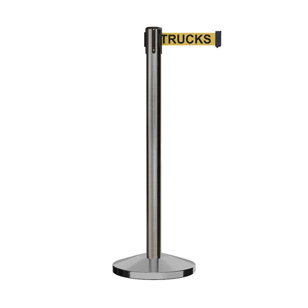 Retractable Belt Barrier Stanchion, Satin Stainless Steel Post, 7.5 Ft. Belt - Montour Line M630