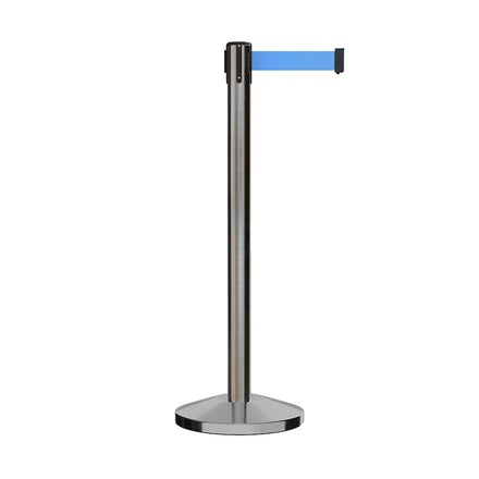 Retractable Belt Barrier Stanchion, Satin Stainless Steel Post, 9 Ft. Belt - CCW Series RBB-100