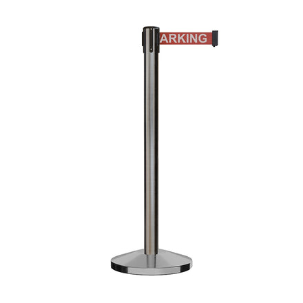 Retractable Belt Barrier Stanchion, Satin Stainless Steel Post, 7.5 Ft. Belt - Montour Line M630