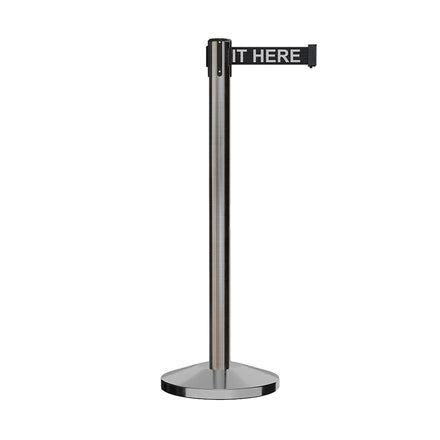 Retractable Belt Barrier Stanchion, Satin Stainless Steel Post, 11 Ft. Belt - CCW Series RBB-100