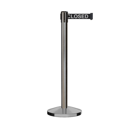 Retractable Belt Barrier Stanchion, Satin Stainless Steel Post, 7.5 Ft. Belt - Montour Line M630