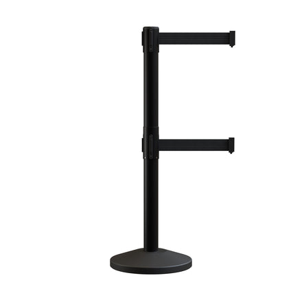 Retractable Dual Belt Barrier Stanchion, Black Post, 11 Ft. Belt - Montour Line MLine 630D