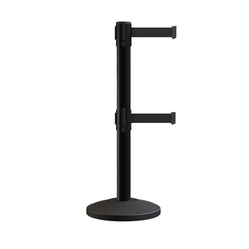 Retractable Dual Belt Barrier Stanchion, Sloped Base, 14 ft Belt - Montour Line M650D