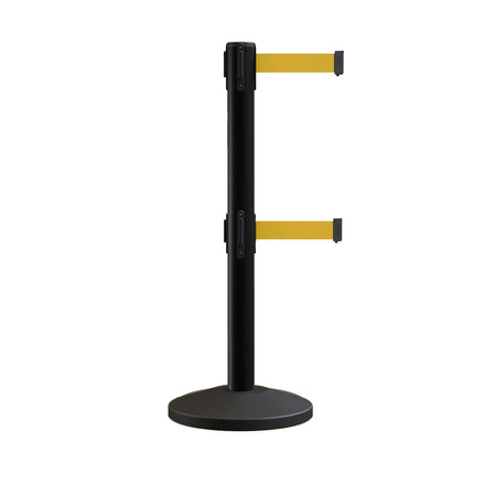 Retractable Dual Belt Barrier Stanchion, Sloped Base, 14 ft Belt - Montour Line M650D