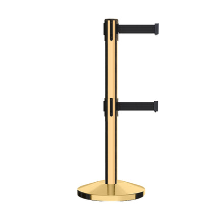 Retractable Dual Belt Barrier Stanchion, Sloped Base, 14 ft Belt - Montour Line M650D