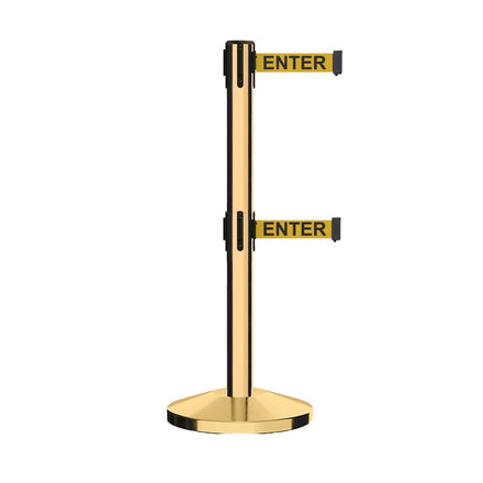 Retractable Dual Belt Barrier Stanchion, Sloped Base, 14 ft Belt - Montour Line M650D