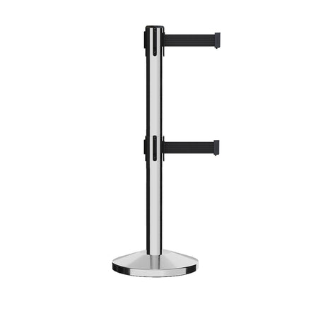 Retractable Dual Belt Barrier Stanchion, Sloped Base, 14 ft Belt - Montour Line M650D