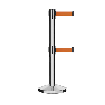 Retractable Dual Belt Barrier Stanchion, Sloped Base, 14 ft Belt - Montour Line M650D