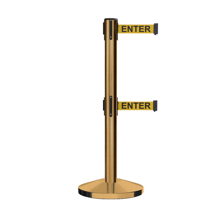 Retractable Dual Belt Barrier Stanchion, Sloped Base, 14 ft Belt - Montour Line M650D