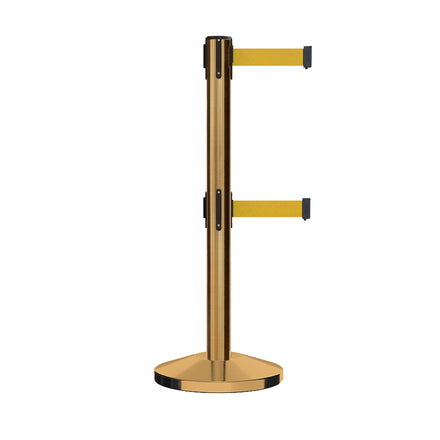 Retractable Dual Belt Barrier Stanchion, Sloped Base, 16 ft Belt - Montour Line M650D