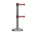 Retractable Dual Belt Barrier Stanchion, Sloped Base, 14 ft Belt - Montour Line M650D