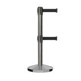 Retractable Dual Belt Barrier Stanchion, Sloped Base, 14 ft Belt - Montour Line M650D