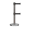 Retractable Dual Belt Barrier Stanchion, Sloped Base, 14 ft Belt - Montour Line M650D
