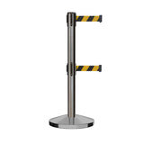 Retractable Dual Belt Barrier Stanchion, Sloped Base, 14 ft Belt - Montour Line M650D