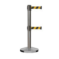 Retractable Dual Belt Barrier Stanchion, Sloped Base, 14 ft Belt - Montour Line M650D