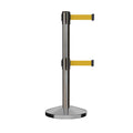 Retractable Dual Belt Barrier Stanchion, Sloped Base, 14 ft Belt - Montour Line M650D