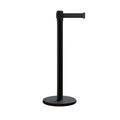 Retractable Belt Barrier Stanchion, Rolling Base, Black Steel Post, 7.5 ft Belt - Montour Line ME630
