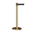 Retractable Belt Barrier Stanchion, Rolling Base, Polished Brass Post, 11 ft Belt - Montour Line ME630