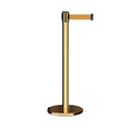 Retractable Belt Barrier Stanchion, Rolling Base, Polished Brass Post, 11 ft Belt - Montour Line ME630