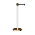 Retractable Belt Barrier Stanchion, Rolling Base, Polished Brass Post, 11 ft Belt - Montour Line ME630