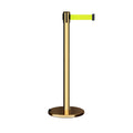 Retractable Belt Barrier Stanchion, Rolling Base, Polished Brass Post, 11 ft Belt - Montour Line ME630