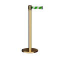 Retractable Belt Barrier Stanchion, Rolling Base, Polished Brass Post, 11 ft Belt - Montour Line ME630