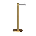 Retractable Belt Barrier Stanchion, Rolling Base, Polished Brass Post, 11 ft Belt - Montour Line ME630