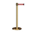 Retractable Belt Barrier Stanchion, Rolling Base, Polished Brass Post, 11 ft Belt - Montour Line ME630