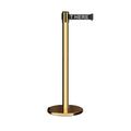 Retractable Belt Barrier Stanchion, Rolling Base, Polished Brass Post, 11 ft Belt - Montour Line ME630