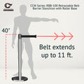 Retractable Belt Barrier Stanchion, Rolling Base, Polished Stainless Steel Post, 11 ft Belt - Montour Line ME630