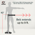 Retractable Belt Barrier Stanchion, Rolling Base, Polished Stainless Steel Post, 9 ft Belt - Montour Line ME630