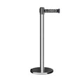 Retractable Belt Barrier Stanchion, Rolling Base, Polished Stainless Steel Post, 9 ft Belt - Montour Line ME630