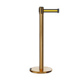 Retractable Belt Barrier Stanchion, Rolling Base, Satin Brass Post, 7.5 ft Belt - Montour Line ME630
