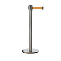 Retractable Belt Barrier Stanchion, Rolling Base, Satin Stainless Steel Post, 9 ft Belt - Montour Line ME630
