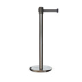 Retractable Belt Barrier Stanchion, Rolling Base, Satin Stainless Steel Post, 9 ft Belt - Montour Line ME630