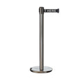 Retractable Belt Barrier Stanchion, Rolling Base, Satin Stainless Steel Post, 9 ft Belt - Montour Line ME630