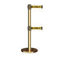 Retractable Dual Belt Barrier Stanchion, Rolling Base, Polished Brass Post, 13 ft Belt - Montour Line ME630D
