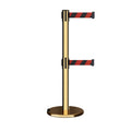 Retractable Dual Belt Barrier Stanchion, Rolling Base, Polished Brass Post, 7.5 ft Belt - Montour Line ME630D