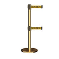 Retractable Dual Belt Barrier Stanchion, Rolling Base, Polished Brass Post, 7.5 ft Belt - Montour Line ME630D