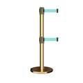 Retractable Dual Belt Barrier Stanchion, Rolling Base, Polished Brass Post, 13 ft Belt - Montour Line ME630D