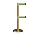 Retractable Dual Belt Barrier Stanchion, Rolling Base, Polished Brass Post, 7.5 ft Belt - Montour Line ME630D