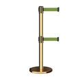 Retractable Dual Belt Barrier Stanchion, Rolling Base, Polished Brass Post, 13 ft Belt - Montour Line ME630D