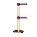 Retractable Dual Belt Barrier Stanchion, Rolling Base, Polished Brass Post, 7.5 ft Belt - Montour Line ME630D