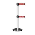 Retractable Dual Belt Barrier Stanchion, Rolling Base, Polished Stainless Steel Post, 9 ft Belt - Montour Line ME630D