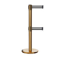 Retractable Dual Belt Barrier Stanchion, Rolling Base, Satin Brass Post, 9 ft Belt - Montour Line ME630D