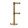 Retractable Dual Belt Barrier Stanchion, Rolling Base, Satin Brass Post, 11 ft Belt - Montour Line ME630D