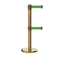 Retractable Dual Belt Barrier Stanchion, Rolling Base, Satin Brass Post, 11 ft Belt - Montour Line ME630D
