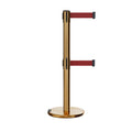 Retractable Dual Belt Barrier Stanchion, Rolling Base, Satin Brass Post, 11 ft Belt - Montour Line ME630D