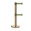 Retractable Dual Belt Barrier Stanchion, Rolling Base, Satin Brass Post, 13 ft Belt - Montour Line ME630D