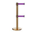 Retractable Dual Belt Barrier Stanchion, Rolling Base, Satin Brass Post, 11 ft Belt - Montour Line ME630D